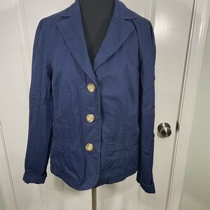 L.L. Bean Women's Dark Blue Blazer with Wooden Buttons CB-70